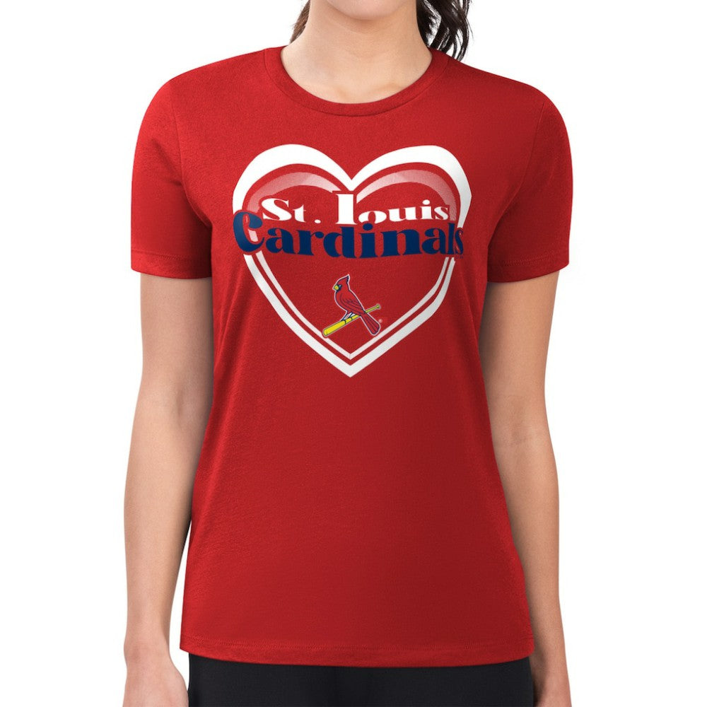 St. Louis Cardinals G-III 4Her by Carl Banks Women's Super-Slim Fit Lightweight Double Heart T-Shirt | MLB Shop