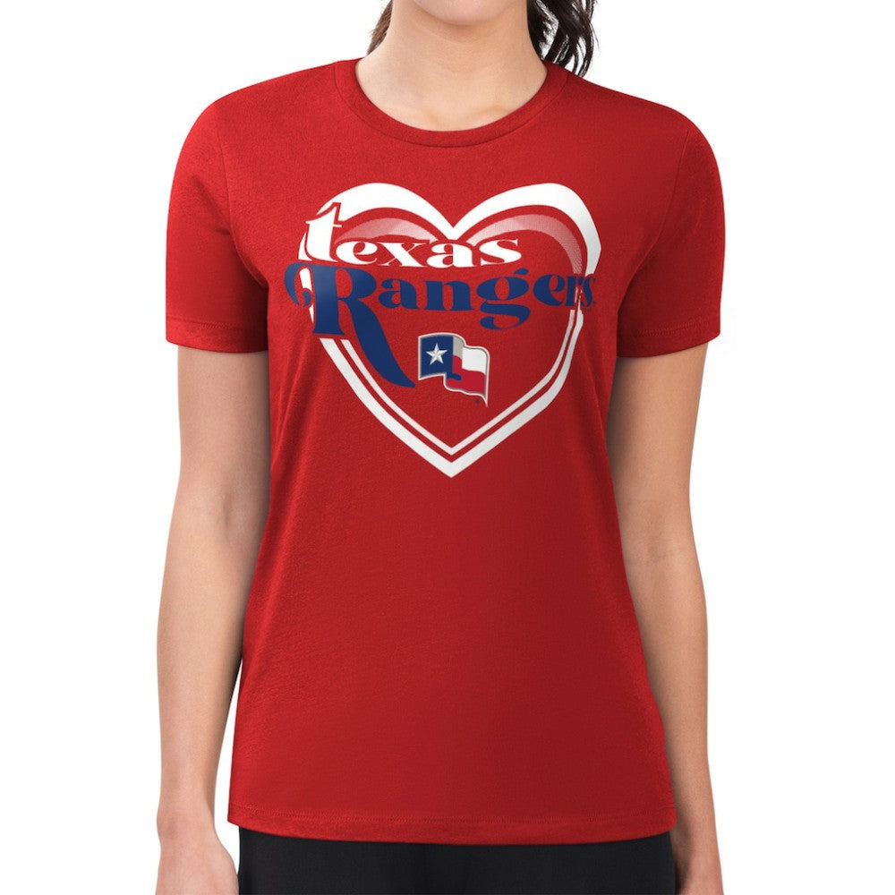 Texas Rangers G-III 4Her by Carl Banks Women's Super-Slim Fit Lightweight Double Heart T-Shirt | MLB Sale