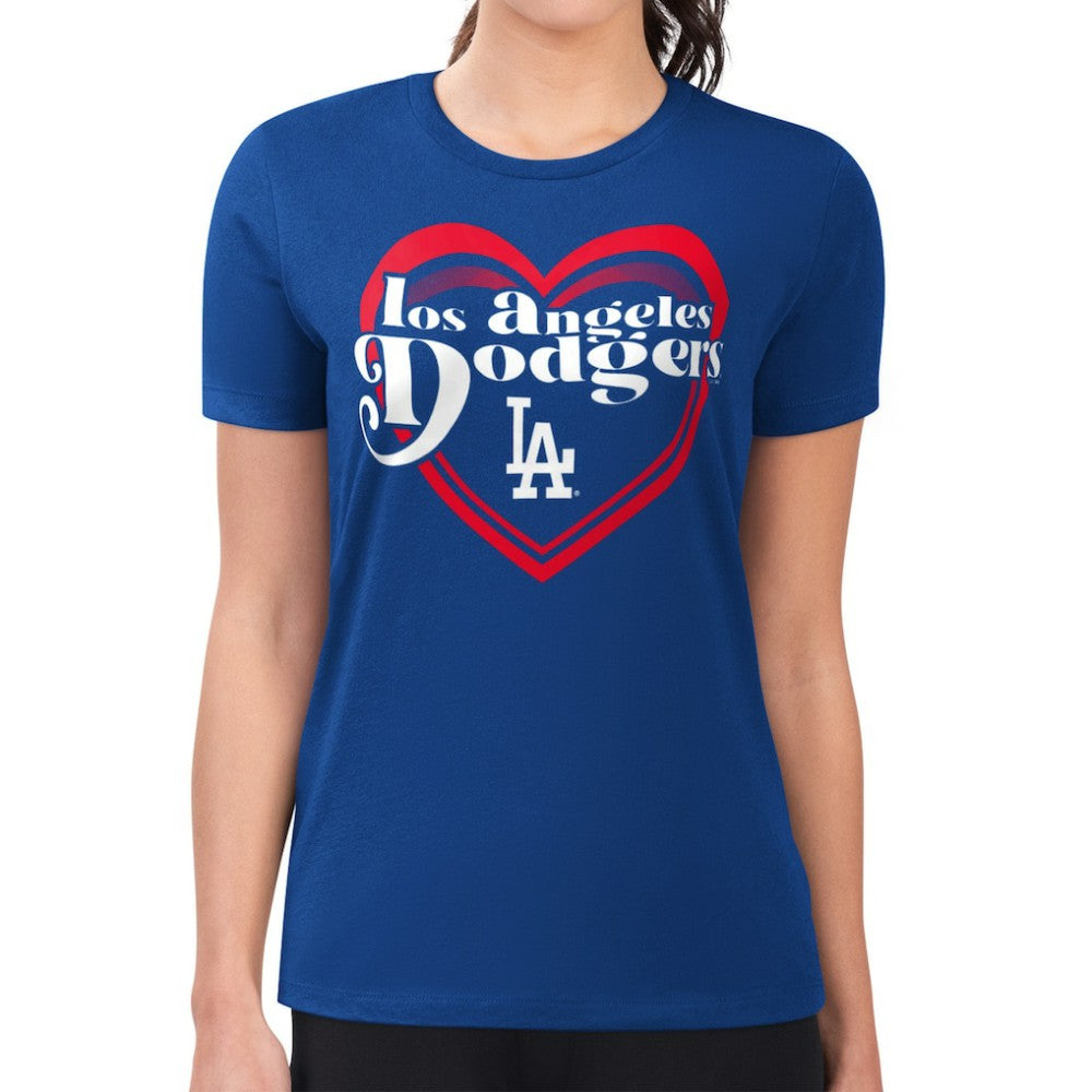 Los Angeles Dodgers G-III 4Her by Carl Banks Women's Super-Slim Fit Lightweight Double Heart T-Shirt | MLB On Sale