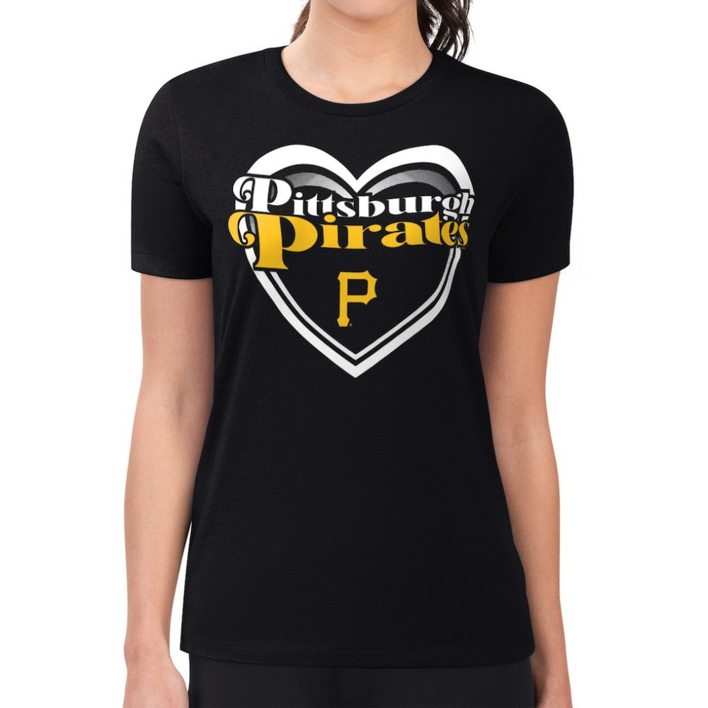 Pittsburgh Pirates G-III 4Her by Carl Banks Women's Super-Slim Fit Lightweight Double Heart T-Shirt | MLB Sale