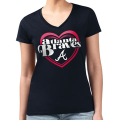 Atlanta Braves G-III 4Her by Carl Banks Women's Super-Slim Fit Lightweight Double Heart V-Neck T-Shirt | MLB New