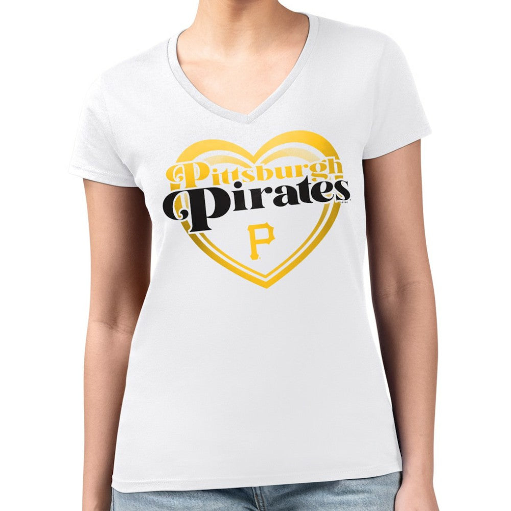Pittsburgh Pirates G-III 4Her by Carl Banks Women's Super-Slim Fit Lightweight Double Heart V-Neck T-Shirt | MLB On Sale