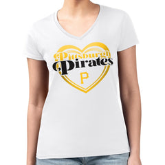 Pittsburgh Pirates G-III 4Her by Carl Banks Women's Super-Slim Fit Lightweight Double Heart V-Neck T-Shirt | MLB On Sale