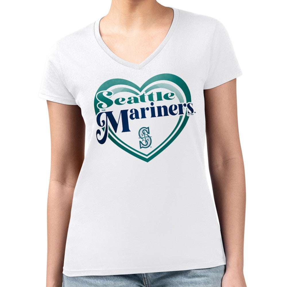 Seattle Mariners G-III 4Her by Carl Banks Women's Super-Slim Fit Lightweight Double Heart V-Neck T-Shirt | MLB US