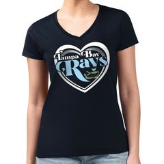Tampa Bay Rays G-III 4Her by Carl Banks Women's Super-Slim Fit Lightweight Double Heart V-Neck T-Shirt | MLB For sale