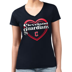 Cleveland Guardians G-III 4Her by Carl Banks Women's Super-Slim Fit Lightweight Double Heart V-Neck T-Shirt | MLB New