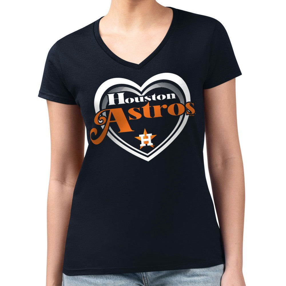 Houston Astros G-III 4Her by Carl Banks Women's Super-Slim Fit Lightweight Double Heart V-Neck T-Shirt | MLB Shop