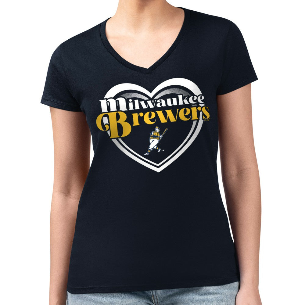 Milwaukee Brewers G-III 4Her by Carl Banks Women's Super-Slim Fit Lightweight Double Heart V-Neck T-Shirt | MLB Online