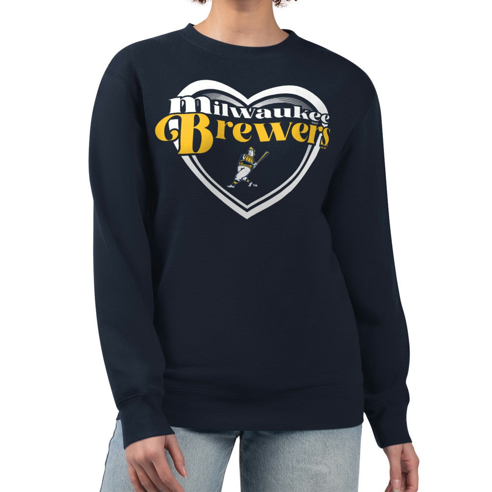 Milwaukee Brewers G-III 4Her by Carl Banks Women's Double Heart Fleece Pullover Sweatshirt | MLB Online