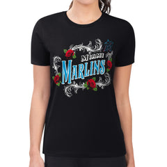 Miami Marlins G-III 4Her by Carl Banks Women's Super-Slim Fit Lightweight Retro Roses T-Shirt | MLB Sale