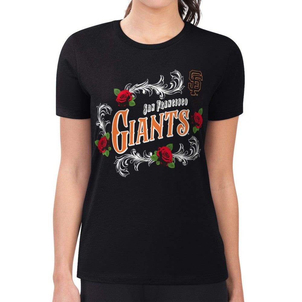 San Francisco Giants G-III 4Her by Carl Banks Women's Super-Slim Fit Lightweight Retro Roses T-Shirt | MLB On Sale