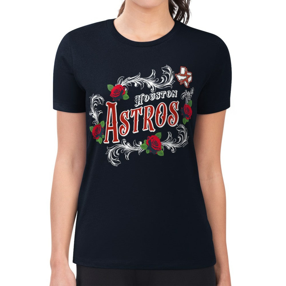 Houston Astros G-III 4Her by Carl Banks Women's Super-Slim Fit Lightweight Retro Roses T-Shirt | MLB New