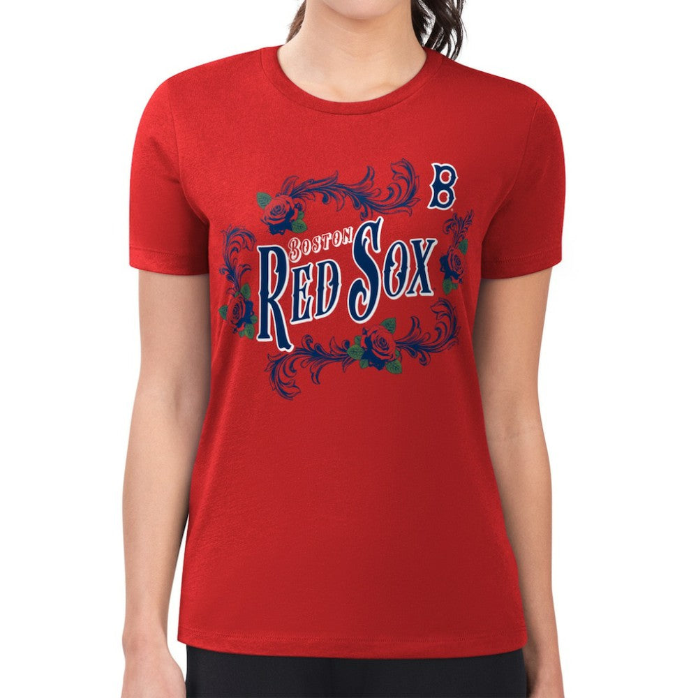Boston Red Sox G-III 4Her by Carl Banks Women's Super-Slim Fit Lightweight Retro Roses T-Shirt | MLB Online
