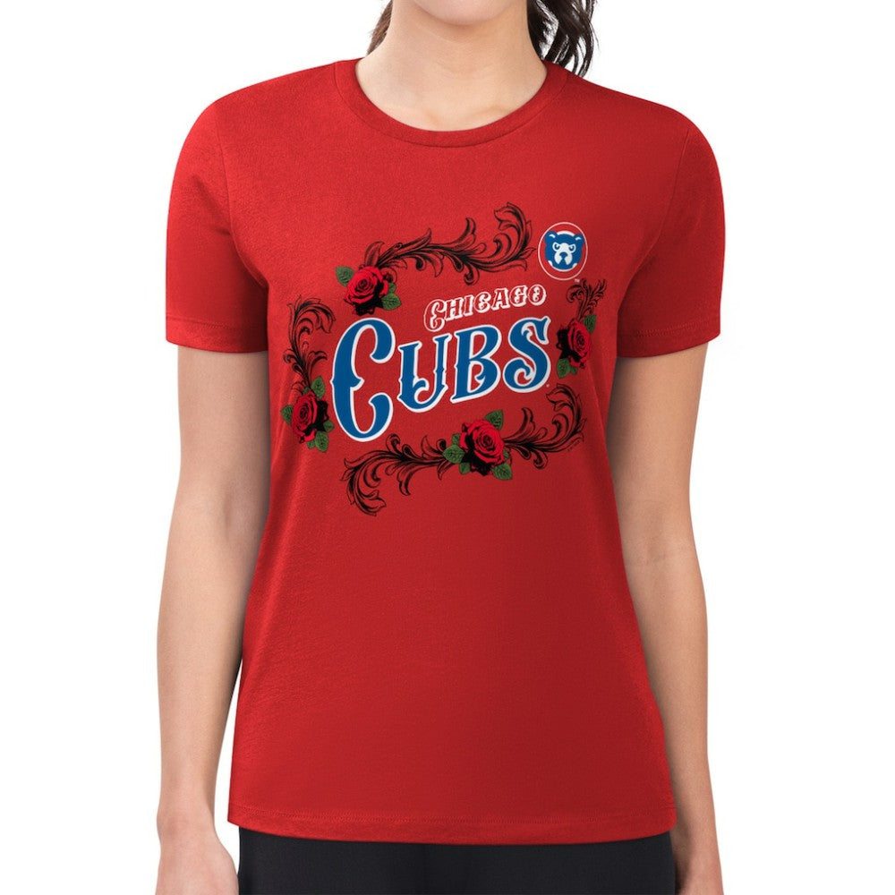 Chicago Cubs G-III 4Her by Carl Banks Women's Super-Slim Fit Lightweight Retro Roses T-Shirt | MLB US