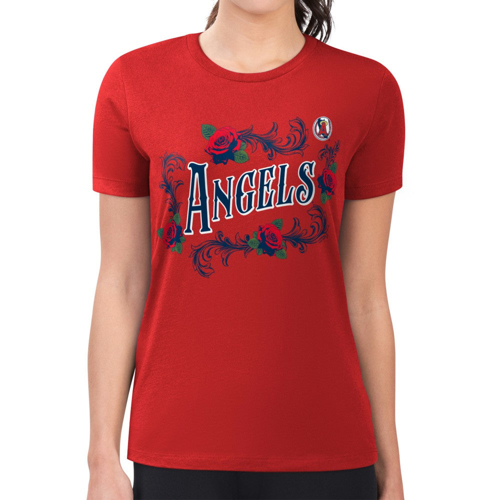 Los Angeles Angels G-III 4Her by Carl Banks Women's Super-Slim Fit Lightweight Retro Roses T-Shirt | MLB Outlet