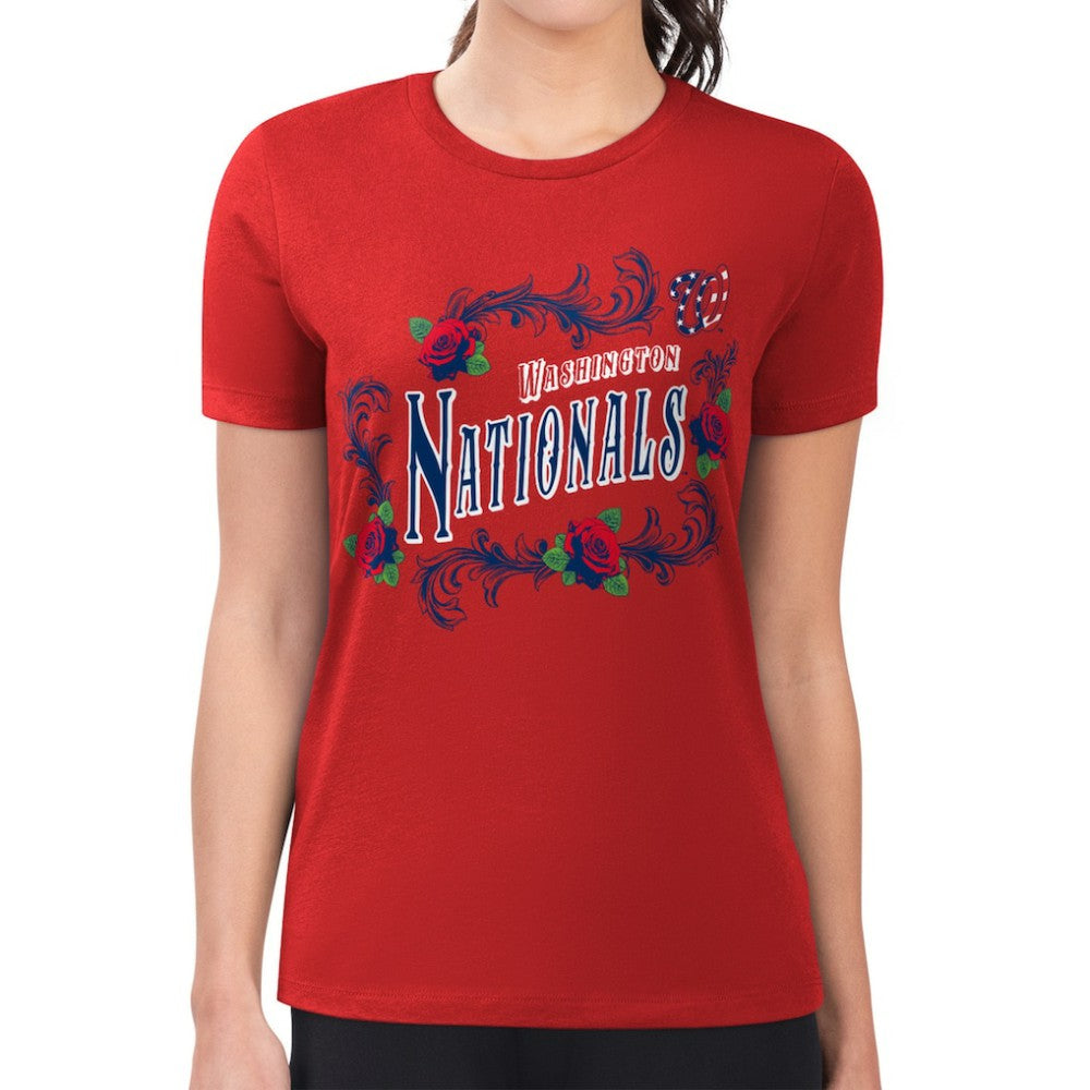 Washington Nationals G-III 4Her by Carl Banks Women's Super-Slim Fit Lightweight Retro Roses T-Shirt | MLB For sale