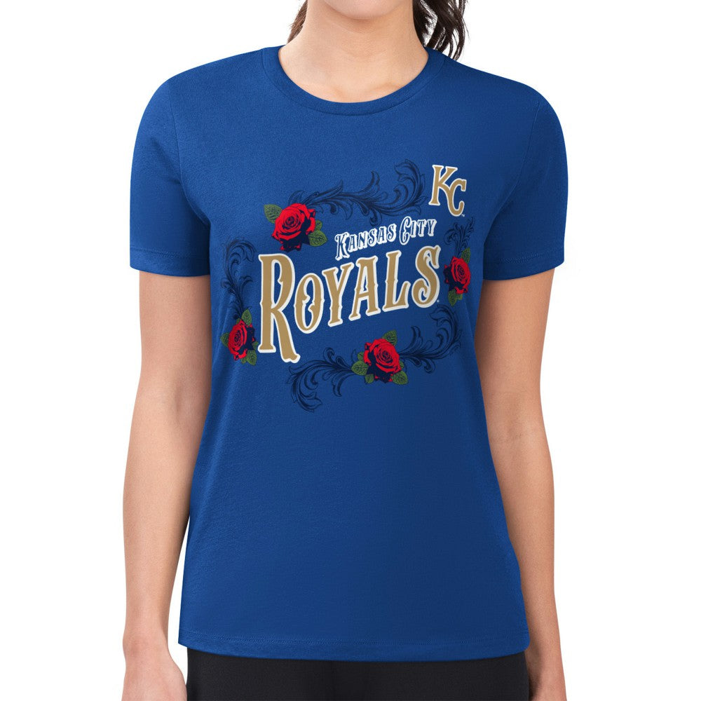 Kansas City Royals G-III 4Her by Carl Banks Women's Super-Slim Fit Lightweight Retro Roses T-Shirt | MLB Shop