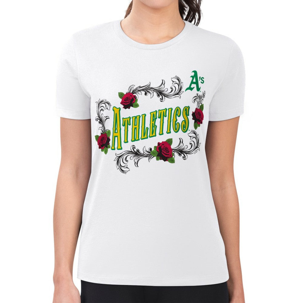 Athletics G-III 4Her by Carl Banks Women's Super-Slim Fit Lightweight Retro Roses T-Shirt | MLB Sale