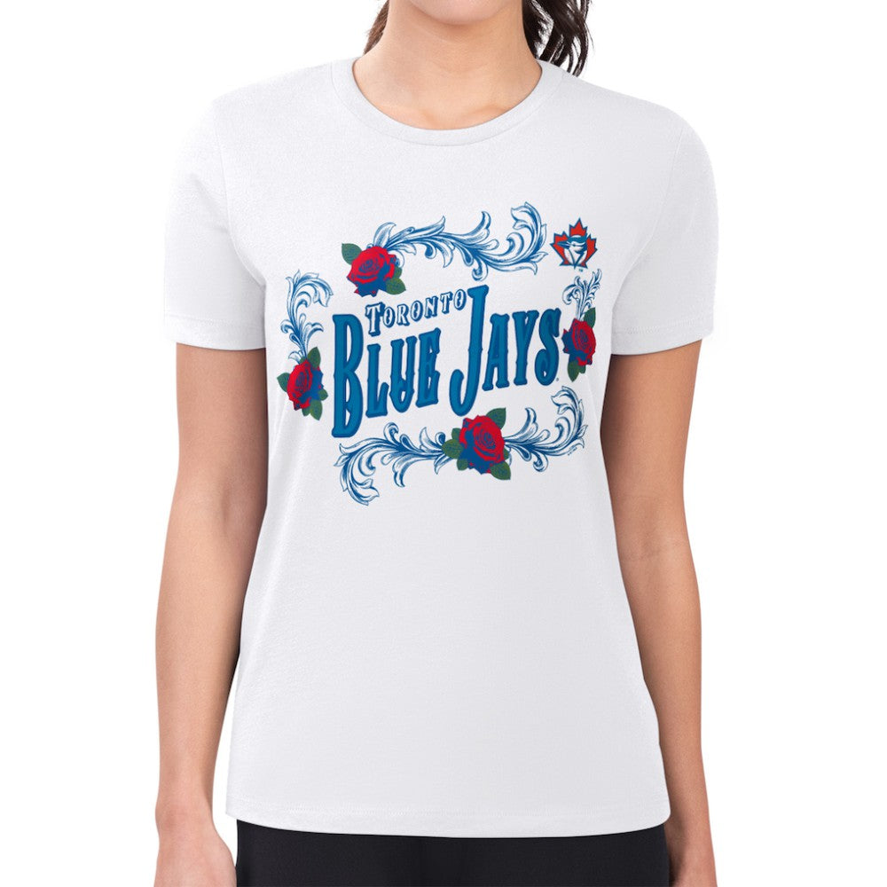 Toronto Blue Jays G-III 4Her by Carl Banks Women's Super-Slim Fit Lightweight Retro Roses T-Shirt | MLB Near me