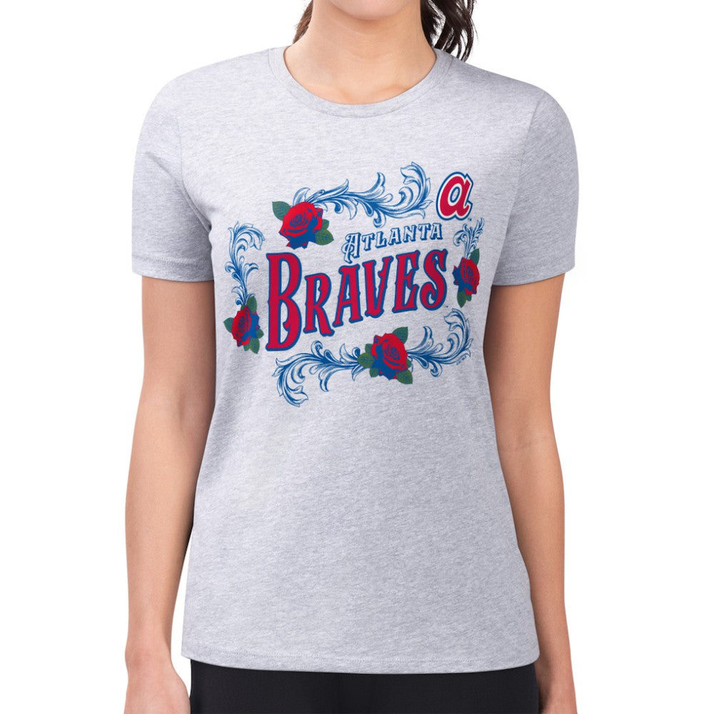 Atlanta Braves G-III 4Her by Carl Banks Women's Super-Slim Fit Lightweight Retro Roses T-Shirt | MLB On Sale