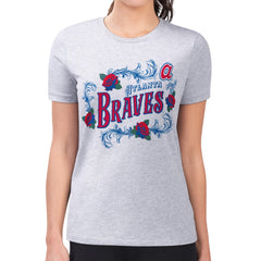 Atlanta Braves G-III 4Her by Carl Banks Women's Super-Slim Fit Lightweight Retro Roses T-Shirt | MLB On Sale