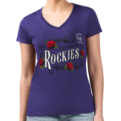 Colorado Rockies G-III 4Her by Carl Banks Women's Super-Slim Fit Lightweight Retro Roses V-Neck T-Shirt | MLB US