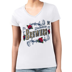 Milwaukee Brewers G-III 4Her by Carl Banks Women's Super-Slim Fit Lightweight Retro Roses V-Neck T-Shirt | MLB Near me