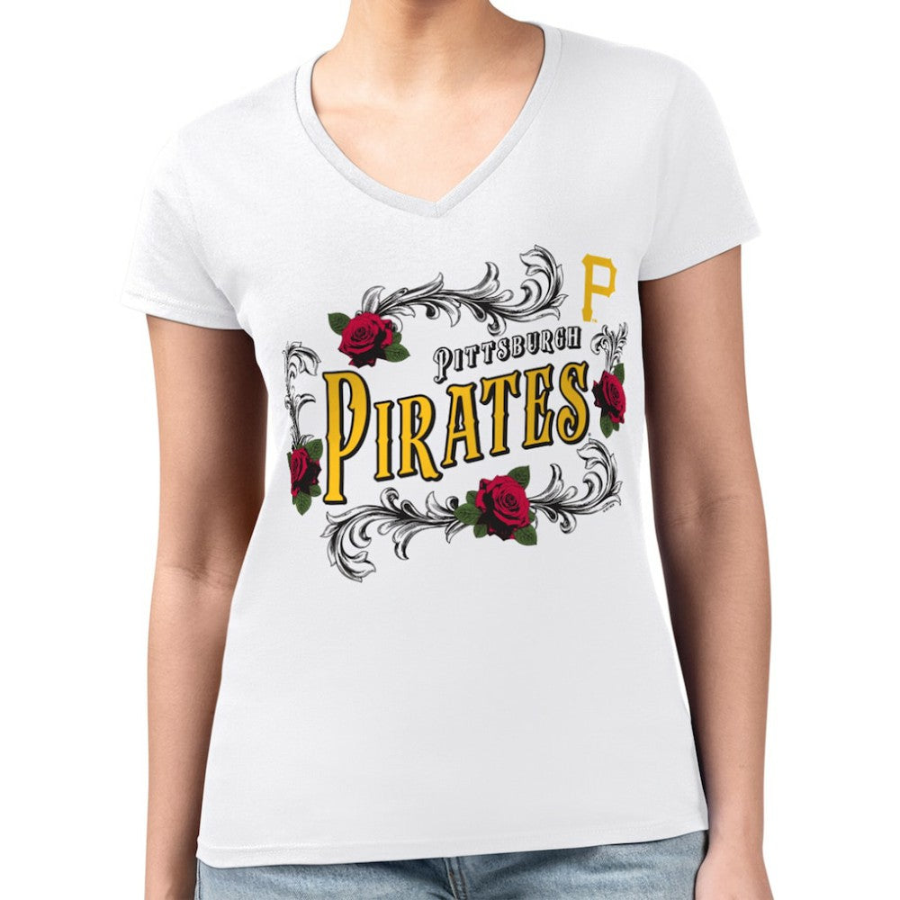 Pittsburgh Pirates G-III 4Her by Carl Banks Women's Super-Slim Fit Lightweight Retro Roses V-Neck T-Shirt | MLB Near me