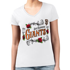 San Francisco Giants G-III 4Her by Carl Banks Women's Super-Slim Fit Lightweight Retro Roses V-Neck T-Shirt | MLB For sale