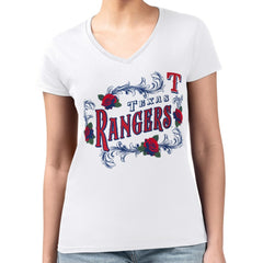 Texas Rangers G-III 4Her by Carl Banks Women's Super-Slim Fit Lightweight Retro Roses V-Neck T-Shirt | MLB Shop