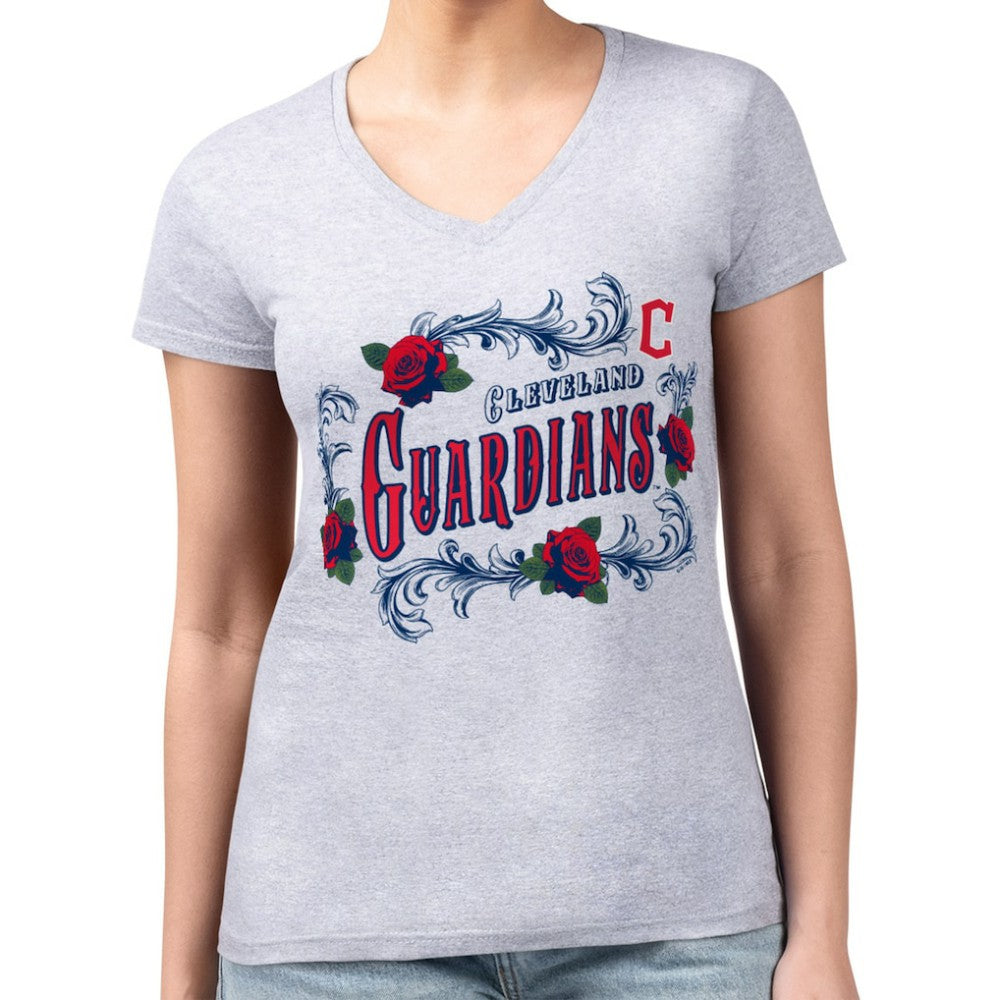 Cleveland Guardians G-III 4Her by Carl Banks Women's Super-Slim Fit Lightweight Retro Roses V-Neck T-Shirt | MLB Outlet