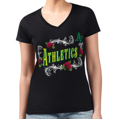 Athletics G-III 4Her by Carl Banks Women's Super-Slim Fit Lightweight Retro Roses V-Neck T-Shirt | MLB For sale