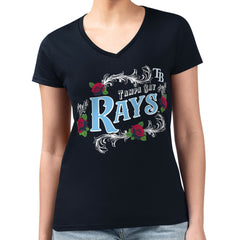 Tampa Bay Rays G-III 4Her by Carl Banks Women's Super-Slim Fit Lightweight Retro Roses V-Neck T-Shirt | MLB New