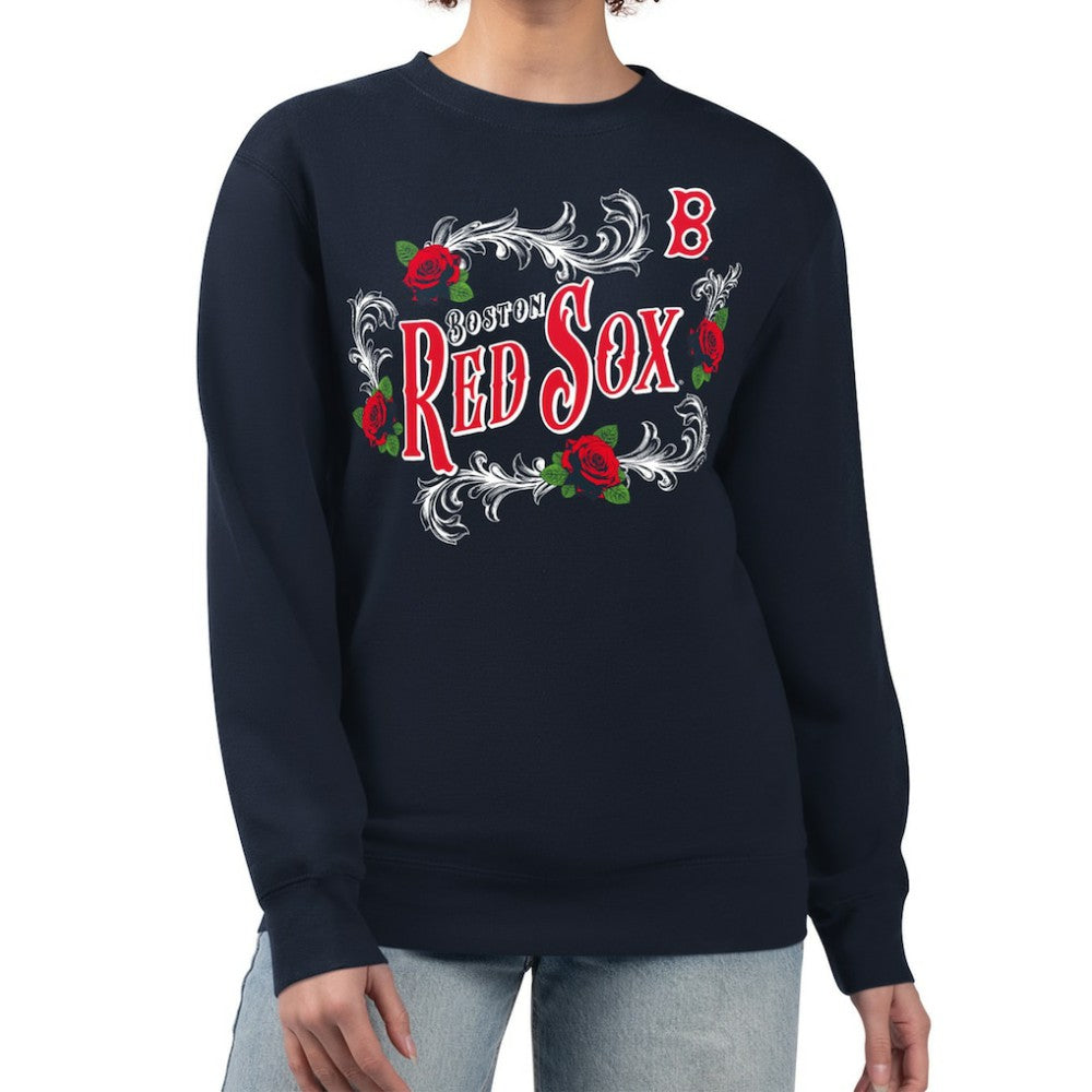 Boston Red Sox G-III 4Her by Carl Banks Women's Retro Roses Fleece Pullover Sweatshirt | MLB Discount