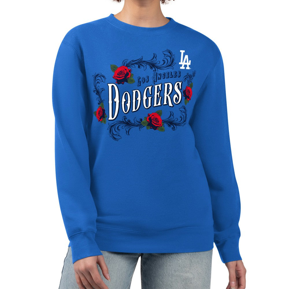 Los Angeles Dodgers G-III 4Her by Carl Banks Women's Retro Roses Fleece Pullover Sweatshirt | MLB US