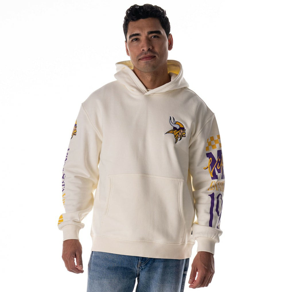 Minnesota Vikings  The Wild Collective Unisex Stacked Graphic Sleeve Fleece Hoodie