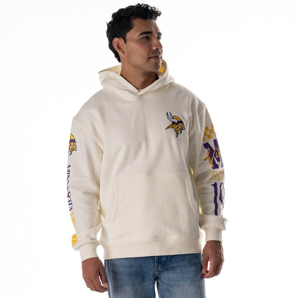 Minnesota Vikings  The Wild Collective Unisex Stacked Graphic Sleeve Fleece Hoodie