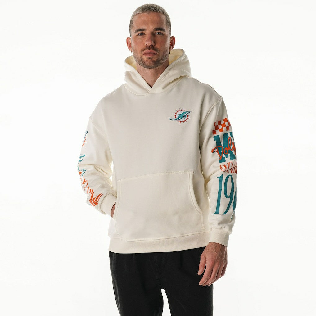 Miami Dolphins  The Wild Collective Unisex Stacked Graphic Sleeve Fleece Hoodie
