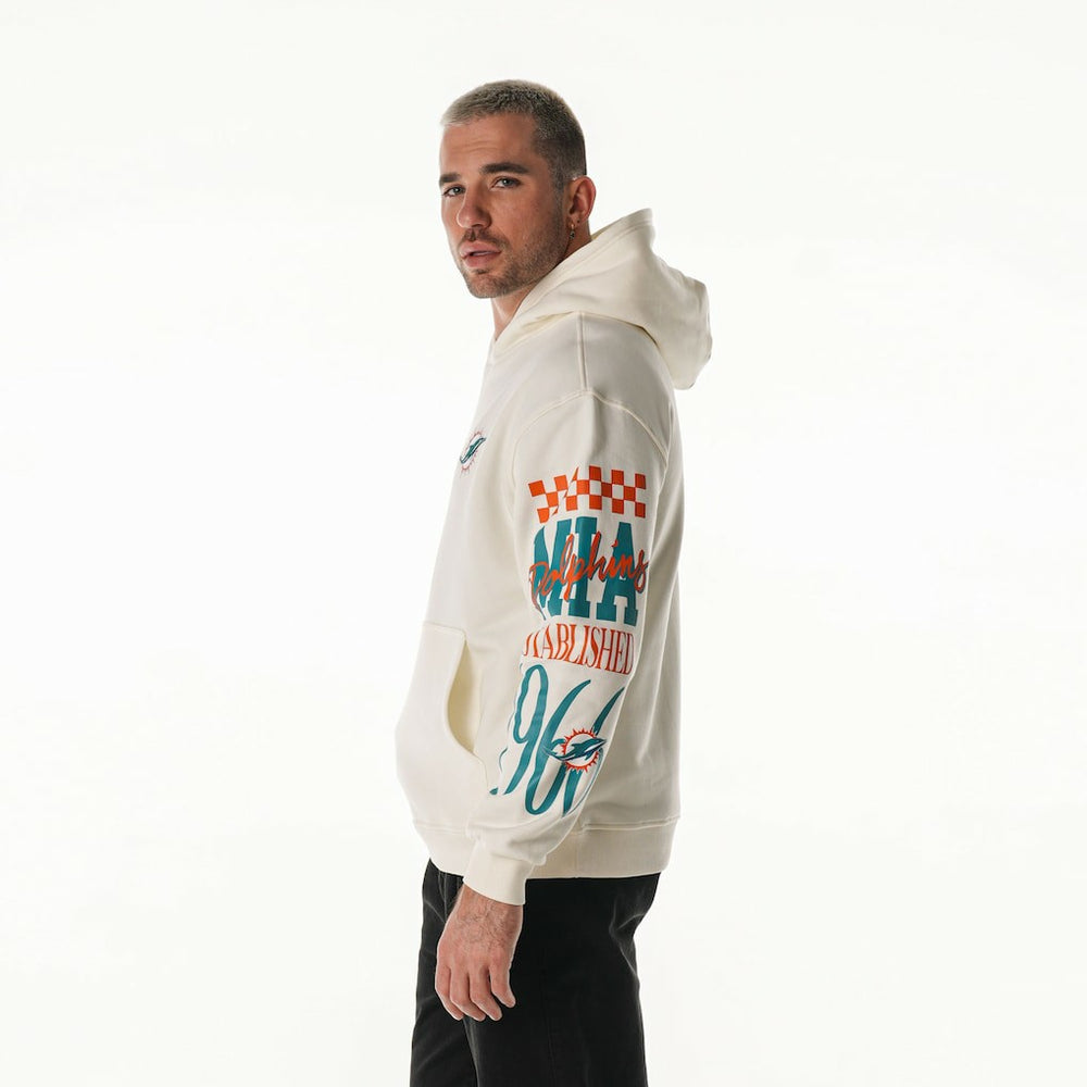 Miami Dolphins  The Wild Collective Unisex Stacked Graphic Sleeve Fleece Hoodie