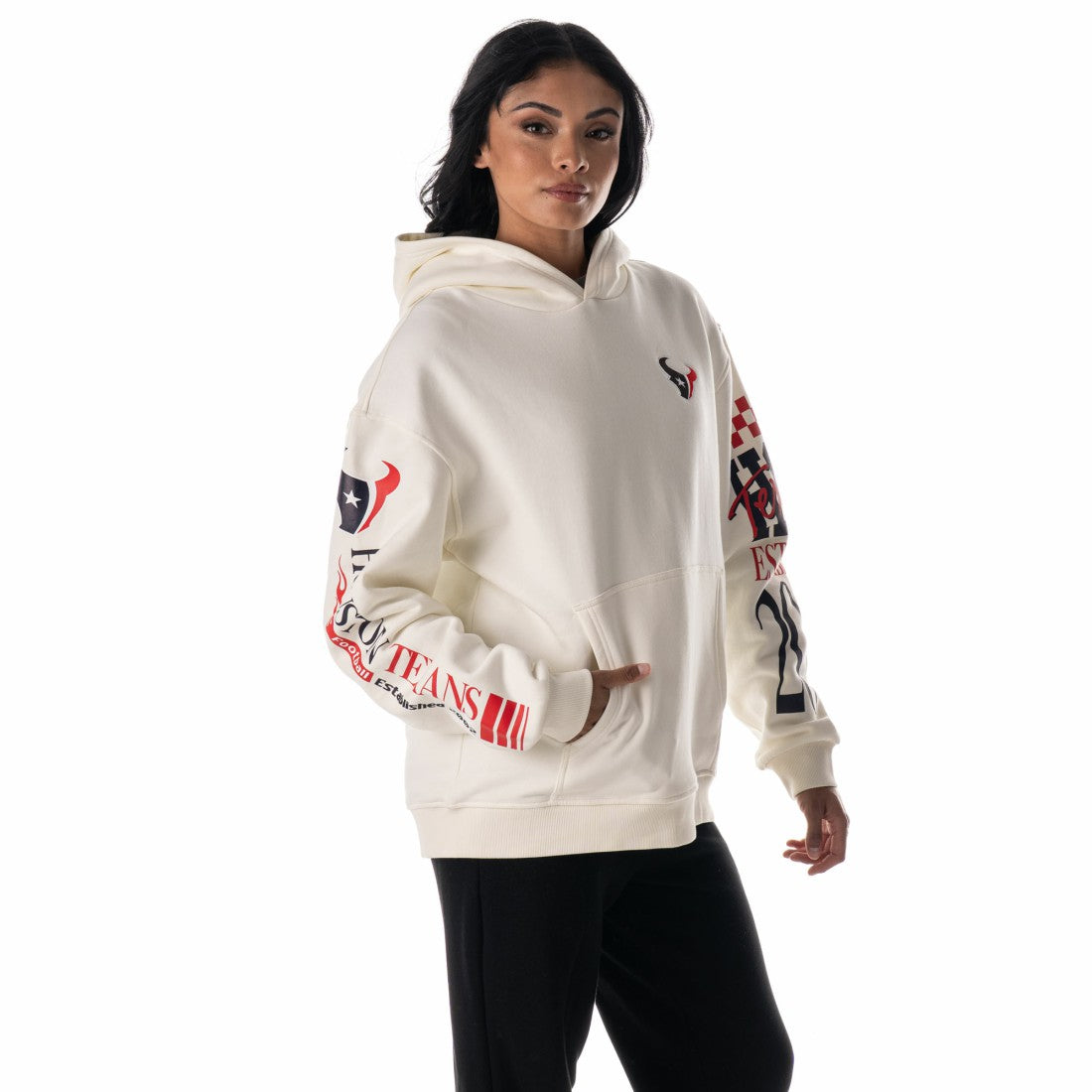 Houston Texans  The Wild Collective Unisex Stacked Graphic Sleeve Fleece Hoodie