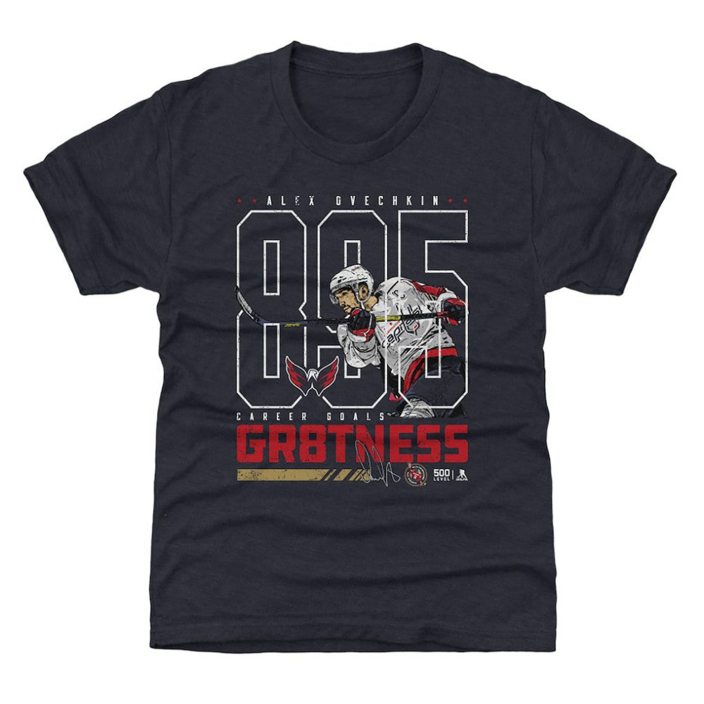 Alexander Ovechkin Washington Capitals 500 Level Youth NHL All-Time Leading Goal Scorer Outline T-Shirt Sale