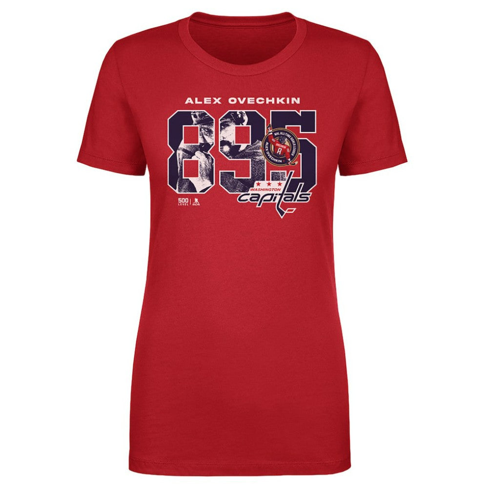 Alexander Ovechkin Washington Capitals 500 Level Women's NHL All-Time Leading Goal Scorer Overlay T-Shirt Sale
