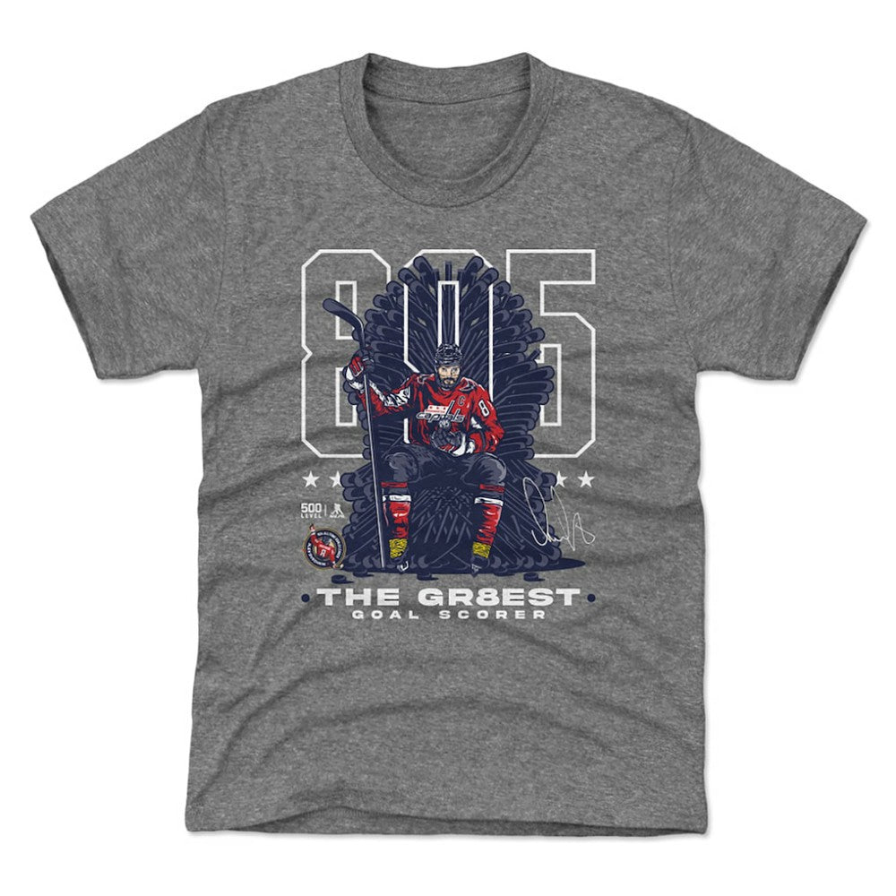 Alexander Ovechkin Washington Capitals 500 Level Youth NHL All-Time Leading Goal Scorer Throne T-Shirt Online