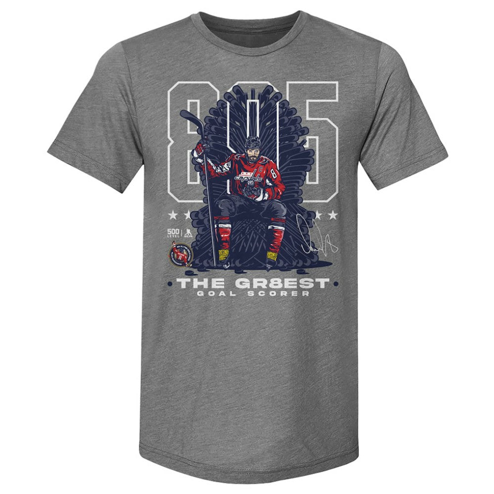 Alexander Ovechkin Washington Capitals 500 Level NHL All-Time Leading Goal Scorer Tri-Blend Throne T-Shirt Sale