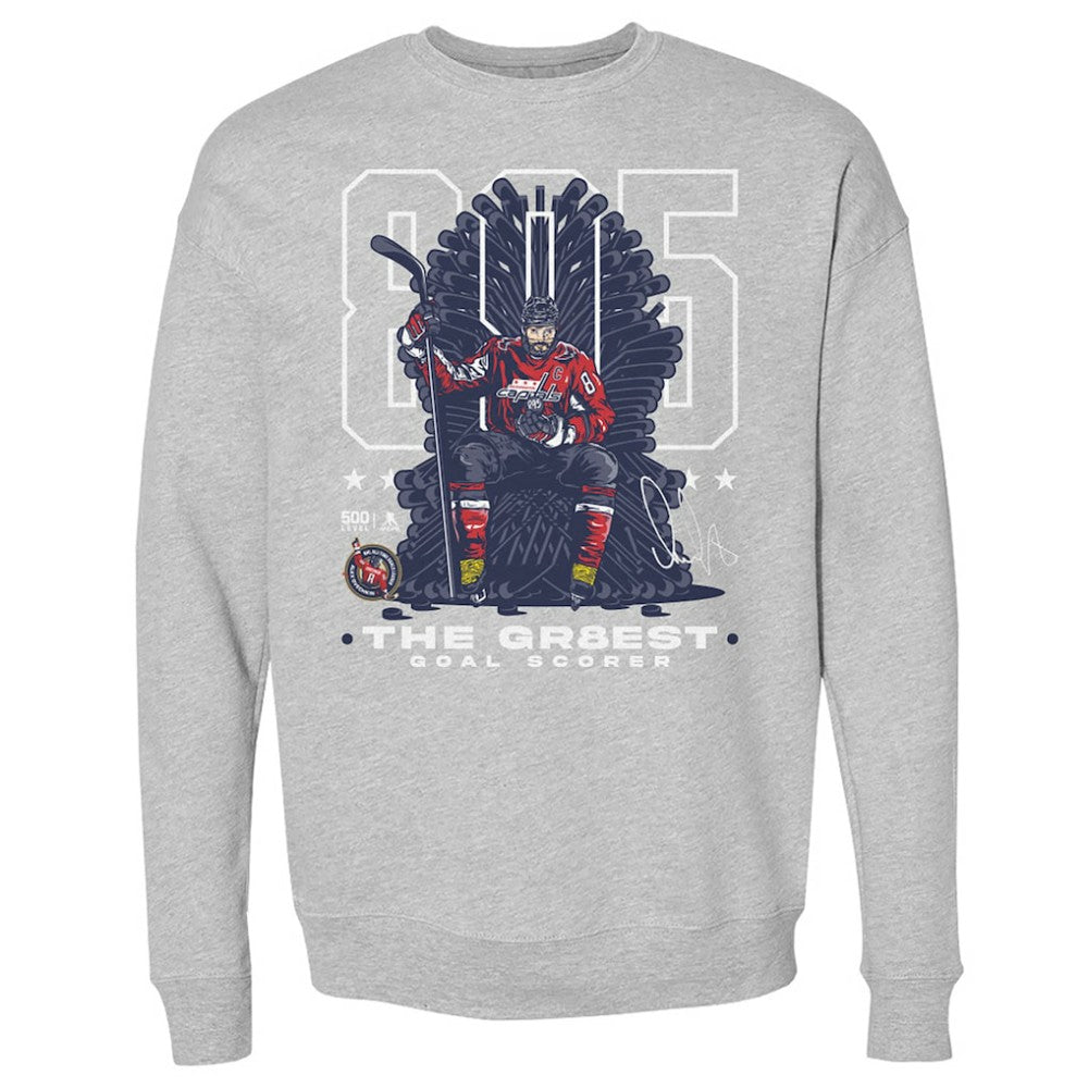 Alexander Ovechkin Washington Capitals 500 Level NHL All-Time Leading Goal Scorer Throne Pullover Sweatshirt Outlet