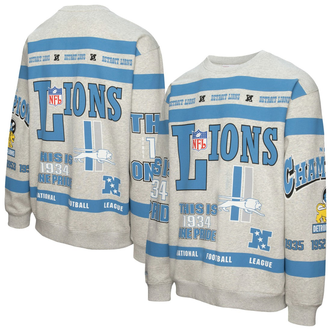 Detroit Lions Mitchell & Ness All Over Print Vintage Fleece Crewneck Sweatshirt