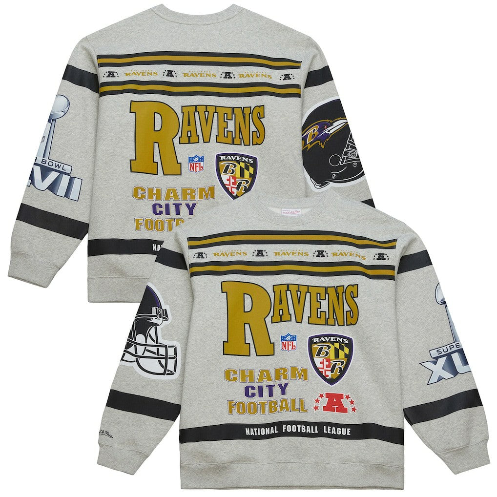 Baltimore Ravens Mitchell & Ness All Over Print Vintage Fleece Crewneck Sweatshirt