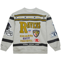 Baltimore Ravens Mitchell & Ness All Over Print Vintage Fleece Crewneck Sweatshirt