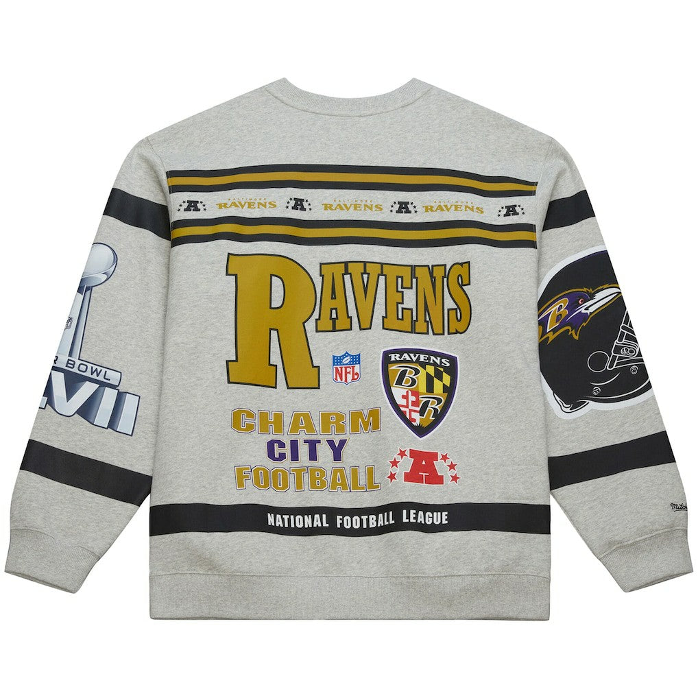 Baltimore Ravens Mitchell & Ness All Over Print Vintage Fleece Crewneck Sweatshirt