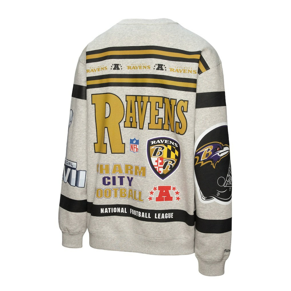 Baltimore Ravens Mitchell & Ness All Over Print Vintage Fleece Crewneck Sweatshirt
